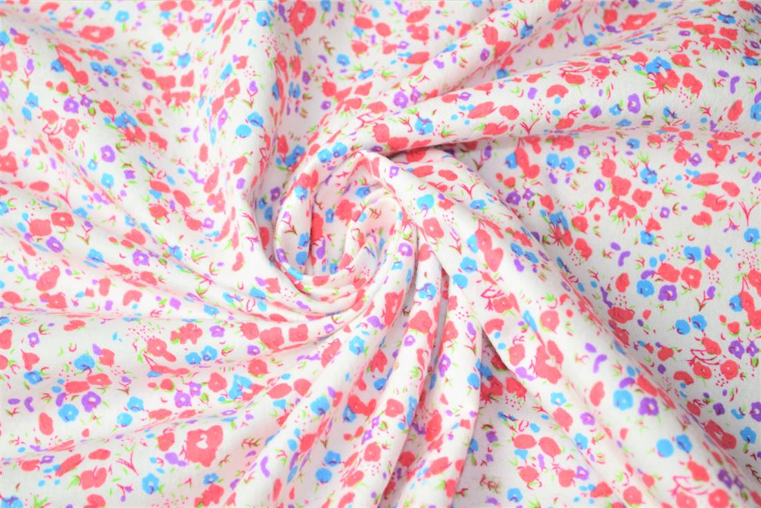 Floral Winceyette.
This print features small pink, purple and blue flowers. It would serve wonderfully in fashion or craft applications.
Winceyette, also referred to as brushed cotton or flannel, is ideal for nightwear, night dresses, pyjama bottoms, baby clothing, blankets and bedding. It is a soft material with a raised brushed surface (a nap), on both sides. 

Width: 43" 
Composition: 100% Cotton