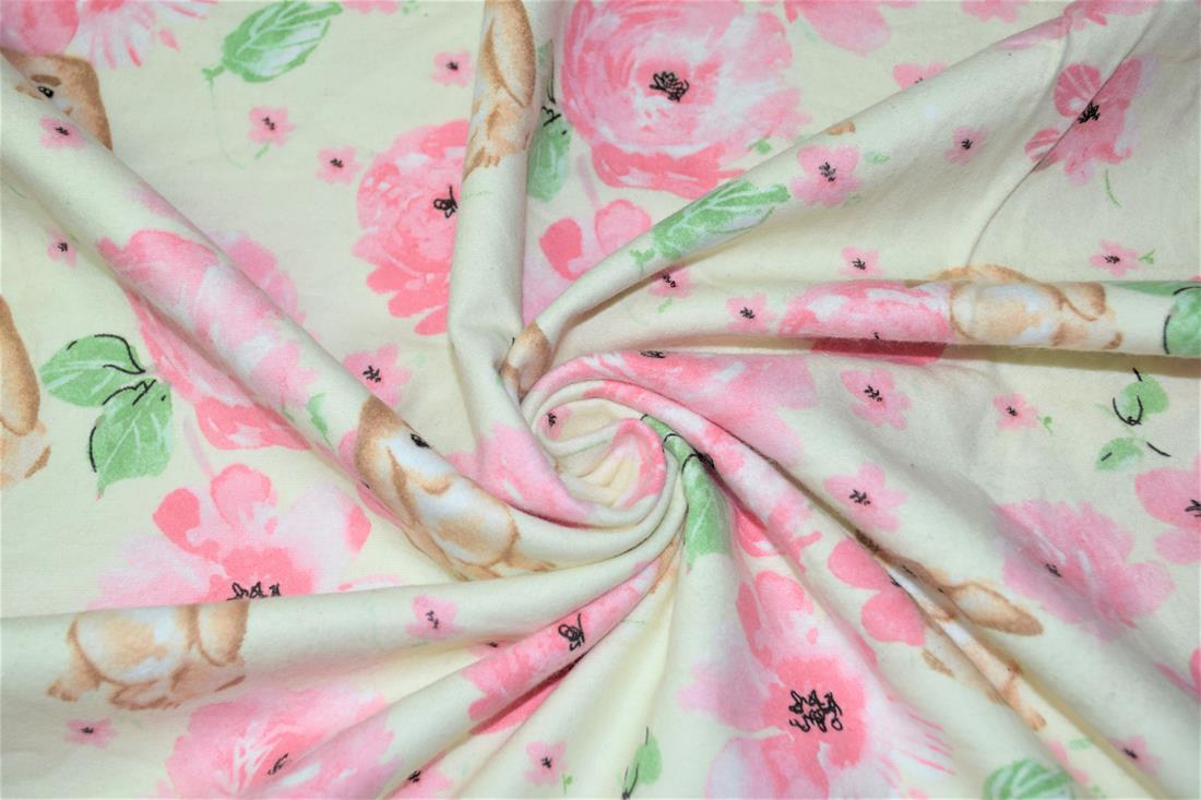 Printed Premium 100% Brushed Flannel Cotton Fabric, 112cm Wide, High Quality; This beautiful soft fabric is perfect for Children's clothing, Light blankets, Bed sheets, Night dresses, and Pyjama Bottoms. Colours may slightly vary due to the lighting during the photo shooting or the monitor's display. Wash at 30 Degrees.