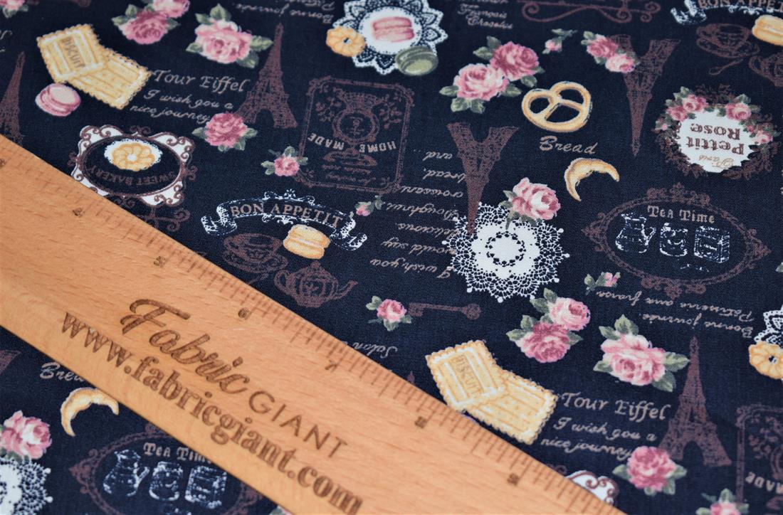 Printed Poplin 100% Cotton Fabric, Petite Rose Print Design, 112cm wide, High Quality;