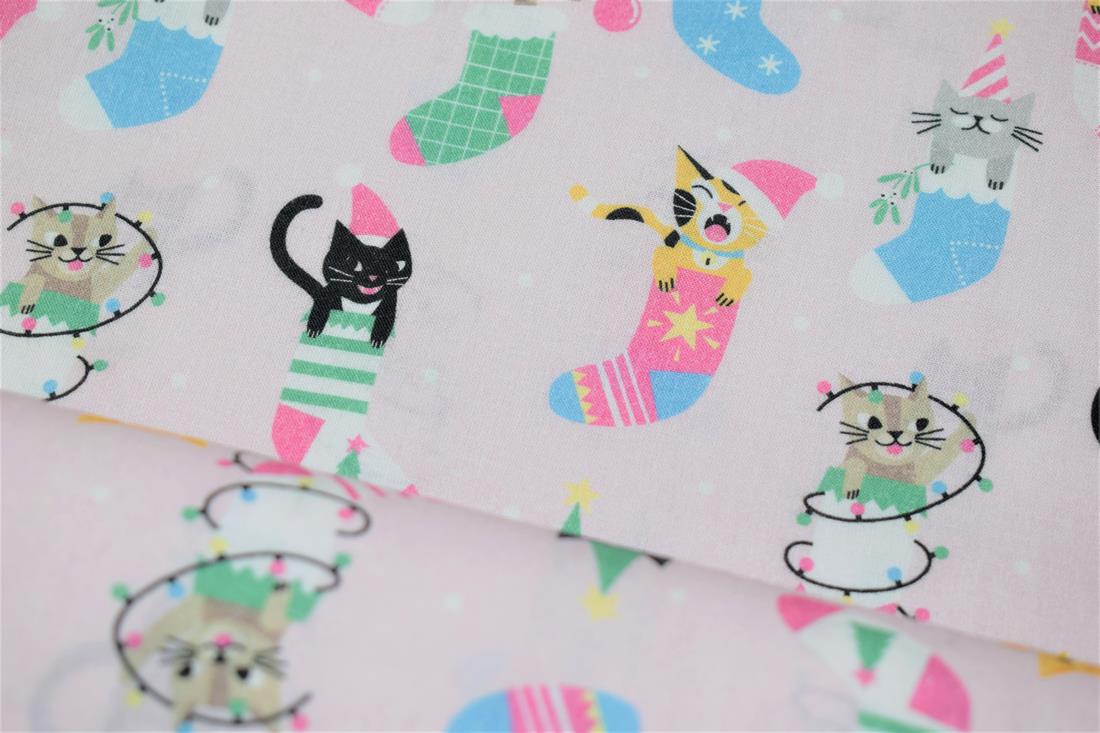Xmas Cats in Stockings Print