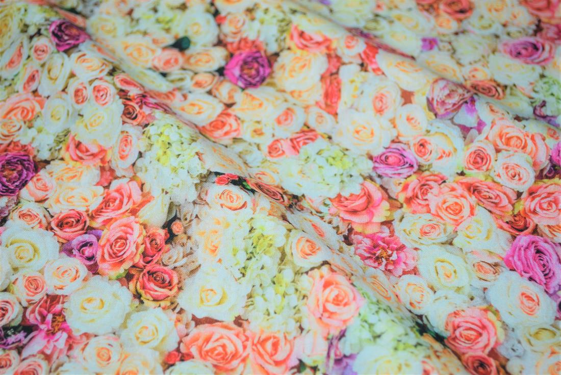 Premium 100 Cotton Fabric Multicolour Rose/Flower Print Design High Quality Please note some photos may differ slightly from the actual product in terms of colour. This is mostly due to the lighting of the photo shoot or the monitor’s display.