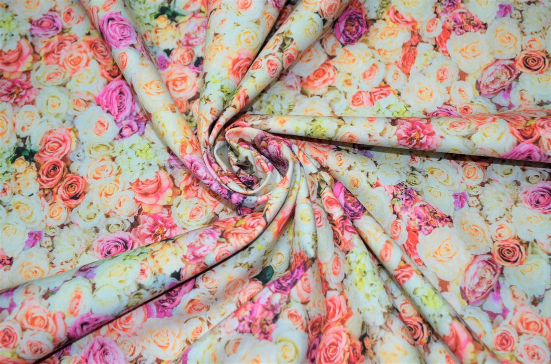 Premium 100 Cotton Fabric Multicolour Rose/Flower Print Design High Quality Please note some photos may differ slightly from the actual product in terms of colour. This is mostly due to the lighting of the photo shoot or the monitor’s display.