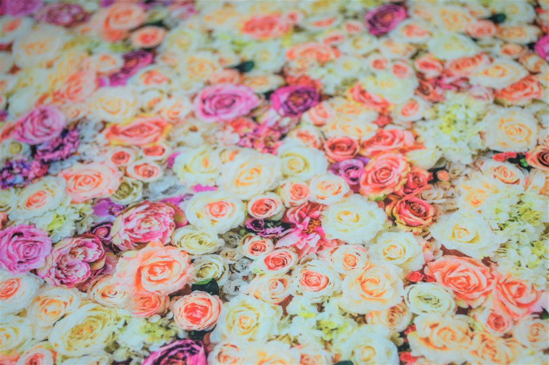 Premium 100 Cotton Fabric Multicolour Rose/Flower Print Design High Quality Please note some photos may differ slightly from the actual product in terms of colour. This is mostly due to the lighting of the photo shoot or the monitor’s display.