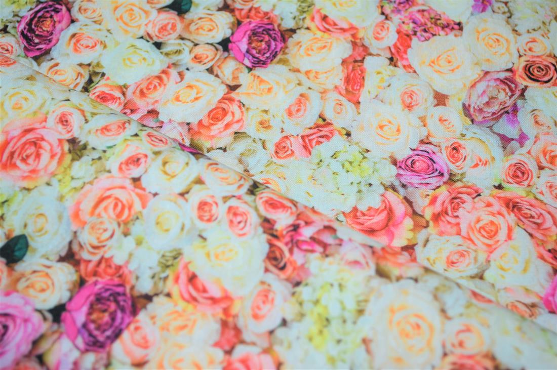 Premium 100 Cotton Fabric Multicolour Rose/Flower Print Design High Quality Please note some photos may differ slightly from the actual product in terms of colour. This is mostly due to the lighting of the photo shoot or the monitor’s display.