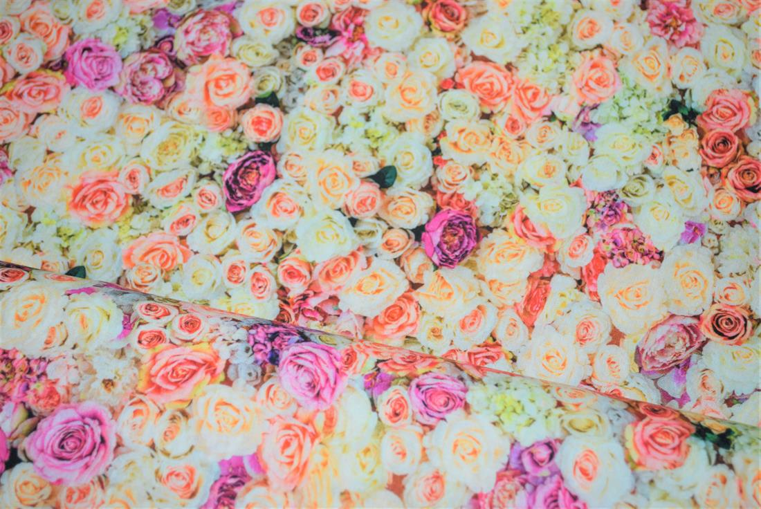 Premium 100 Cotton Fabric Multicolour Rose/Flower Print Design High Quality Please note some photos may differ slightly from the actual product in terms of colour. This is mostly due to the lighting of the photo shoot or the monitor’s display.