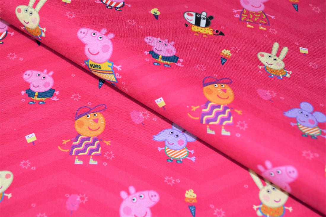 Premium Printed Craft 100% Cotton Peppa Pig Print Cotton Fabric, 112cm Wide, High QualityThis digital print fabric is ideal for dressmaking, quilting, patchwork, bunting, cushion-covers, and for other craft projects. Colours may slightly vary due to the lighting during the photo shooting or the monitor's display.