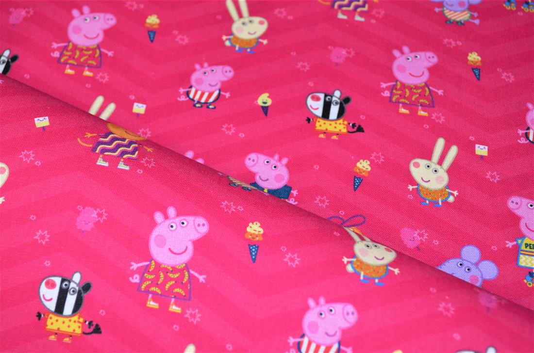 Premium Printed Craft 100% Cotton Peppa Pig Print Cotton Fabric, 112cm Wide, High QualityThis digital print fabric is ideal for dressmaking, quilting, patchwork, bunting, cushion-covers, and for other craft projects. Colours may slightly vary due to the lighting during the photo shooting or the monitor's display.