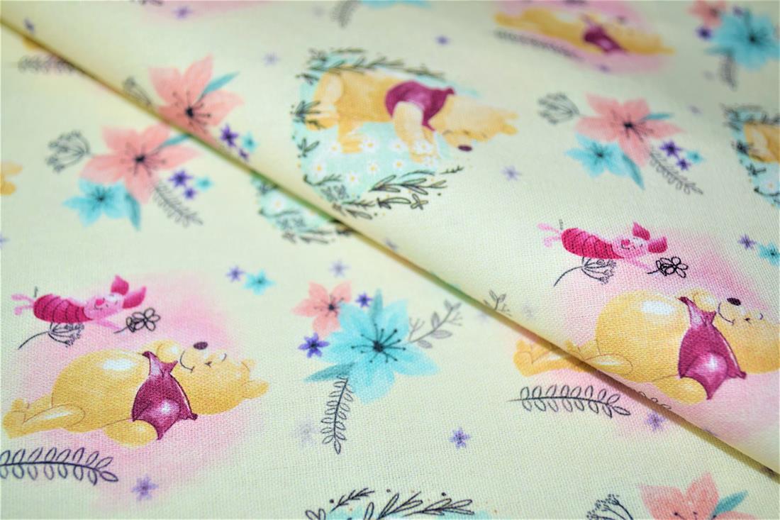 Digital Printed 100% Cotton, Disney Winnie The Pooh Print, 135cm Wide, High Quality; Weight; 150gsm This lovely fabric is great for dressmaking, quilting, patchwork, bed sheets, pillow cases, curtains, face masks/coverings, and for craft projects. Colours may slightly vary due to the lighting during the photo shooting or the monitor's display. Wash at 30degree.