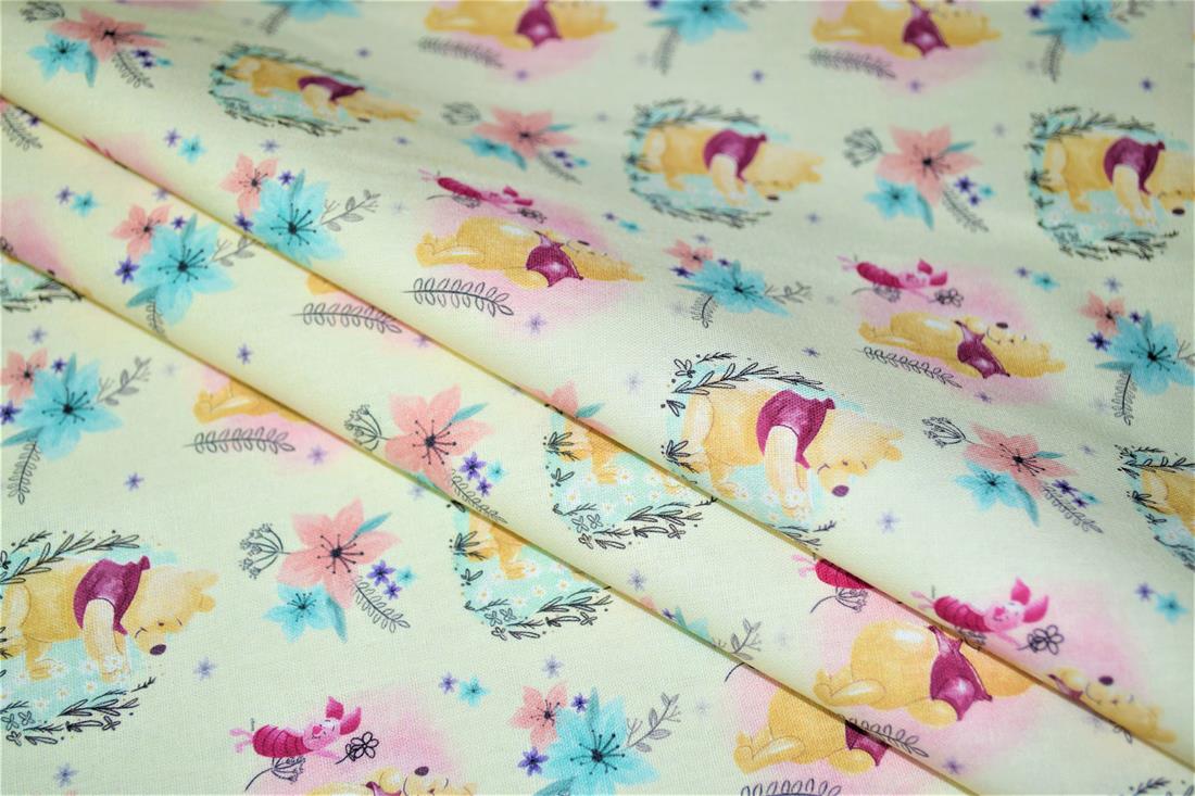 Digital Printed 100% Cotton, Disney Winnie The Pooh Print, 135cm Wide, High Quality; Weight; 150gsm This lovely fabric is great for dressmaking, quilting, patchwork, bed sheets, pillow cases, curtains, face masks/coverings, and for craft projects. Colours may slightly vary due to the lighting during the photo shooting or the monitor's display. Wash at 30degree.