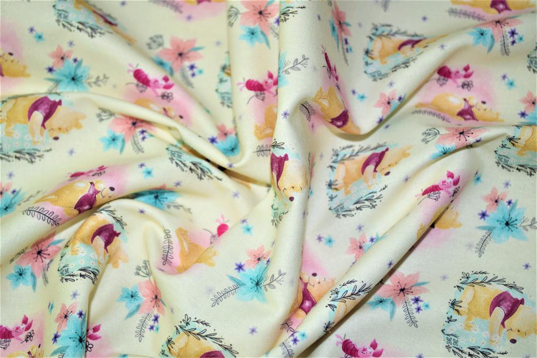 Digital Printed 100% Cotton, Disney Winnie The Pooh Print, 135cm Wide, High Quality; Weight; 150gsm This lovely fabric is great for dressmaking, quilting, patchwork, bed sheets, pillow cases, curtains, face masks/coverings, and for craft projects. Colours may slightly vary due to the lighting during the photo shooting or the monitor's display. Wash at 30degree.
