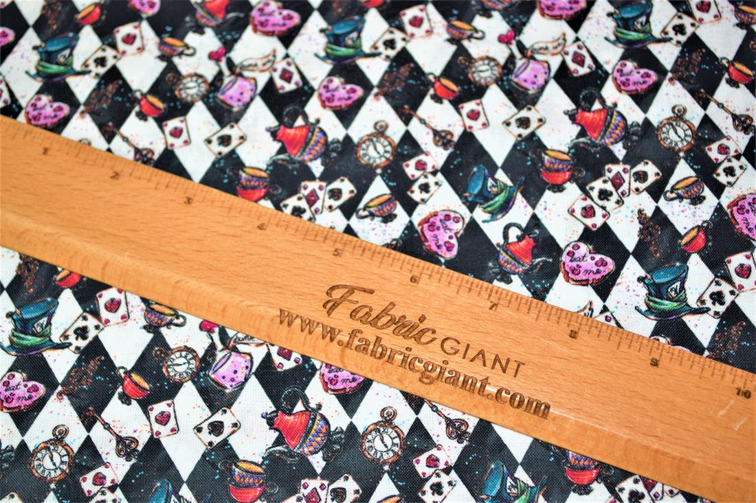 Digital Printed 100% Cotton, Alice in Wonderland Print, 135cm Wide, High Quality; Weight; 150gsm 
This lovely fabric is great for dressmaking, quilting, patchwork, bed sheets, pillow cases, curtains, face masks/coverings, and for craft projects. 
Colours may slightly vary due to the lighting during the photo shooting or the monitor's display. Wash at 30degree.