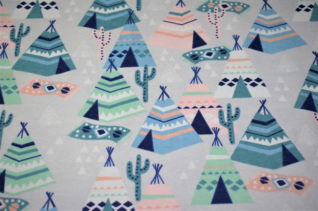 Desert Camp, Tent, Cactus, Light Grey, Ethnic Print