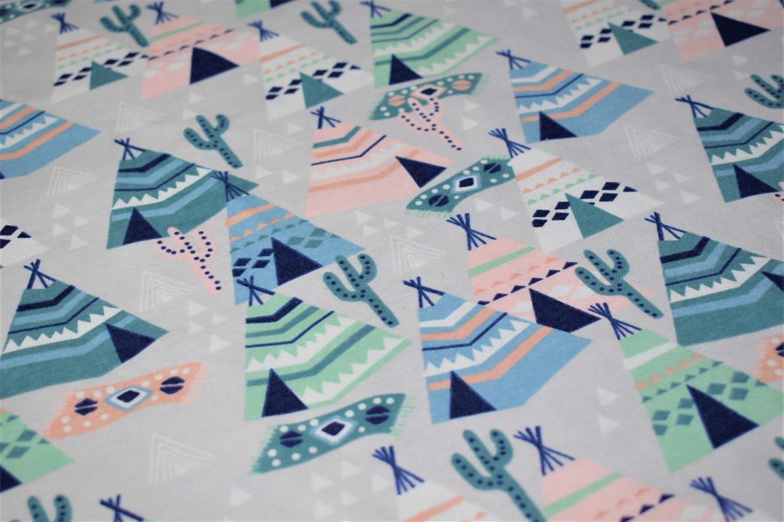 Desert Camp, Tent, Cactus, Light Grey, Ethnic Print