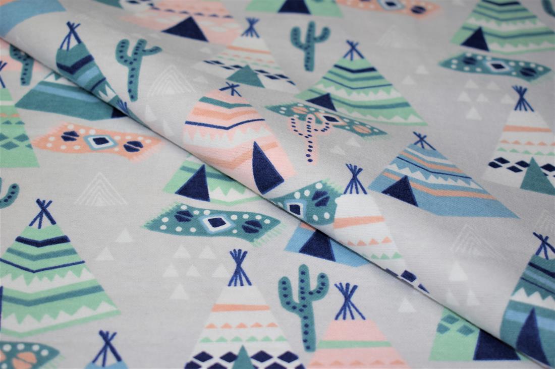 Desert Camp, Tent, Cactus, Light Grey, Ethnic Print