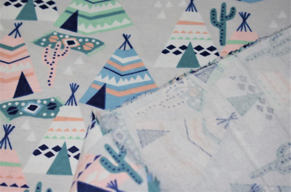 Desert Camp, Tent, Cactus, Light Grey, Ethnic Print