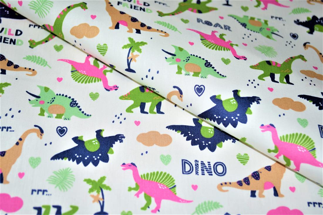 Premium Printed Craft 100% Cotton Fabric, Dinosaur Print Desing, High Quality fabric 112cm Wide, High QualityThis digital print fabric is ideal for dressmaking, quilting, patchwork, bunting, cushion-covers, and for other craft projects. Colours may slightly vary due to the lighting during the photo shooting or the monitor's display