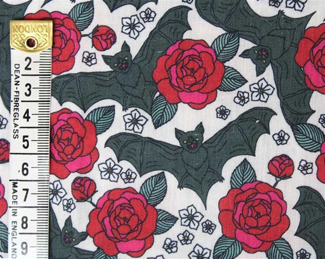 Halloween Polycotton Bats & Roses