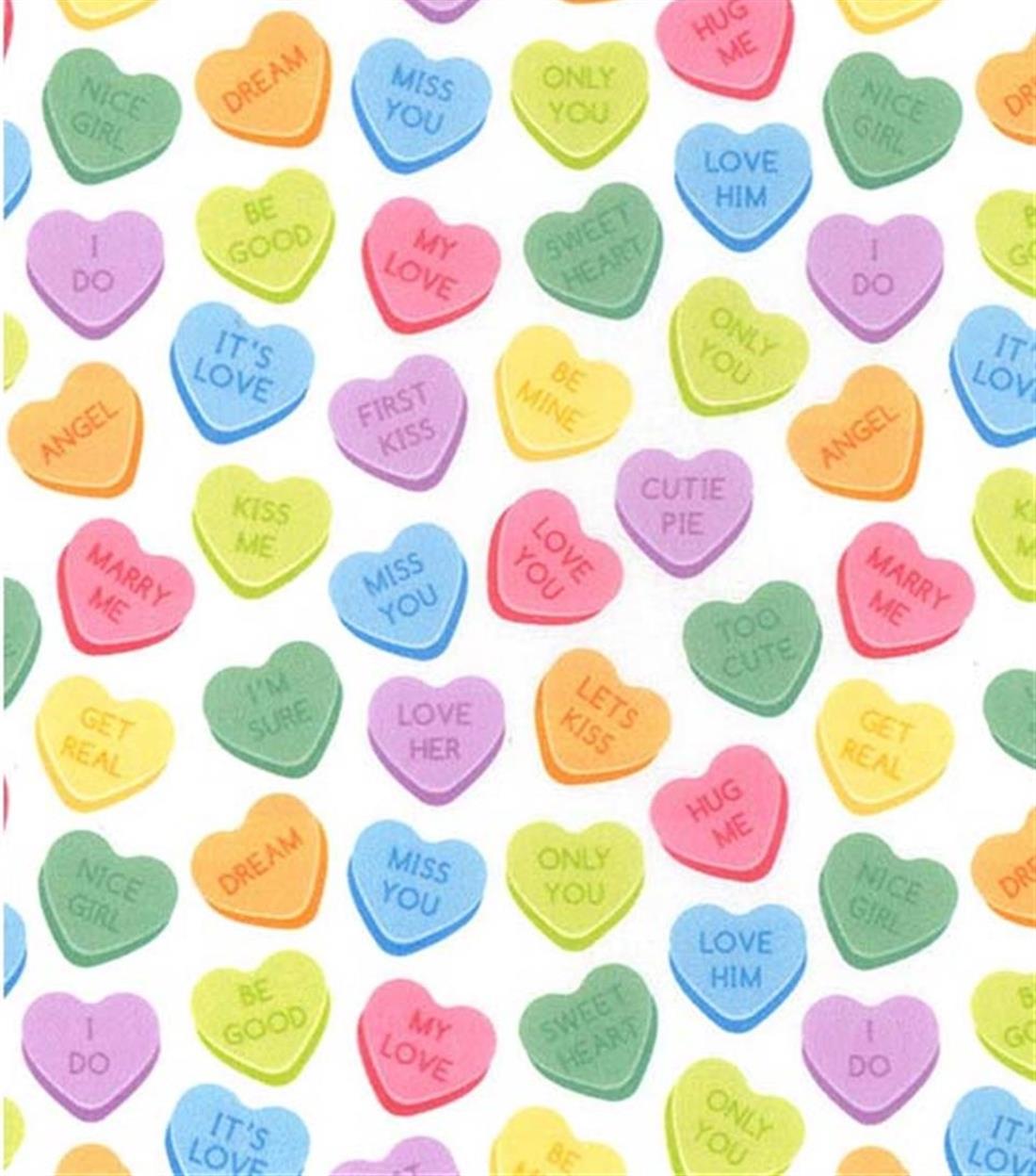 Candy Hearts 100% Cotton Fabric - image 1