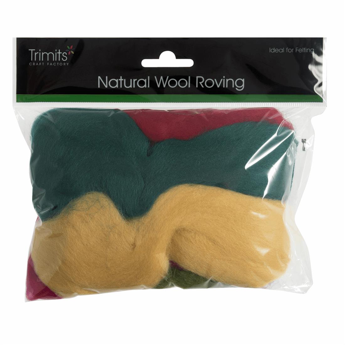 50g Trimits Natural Wool Roving (Assorted Bright)